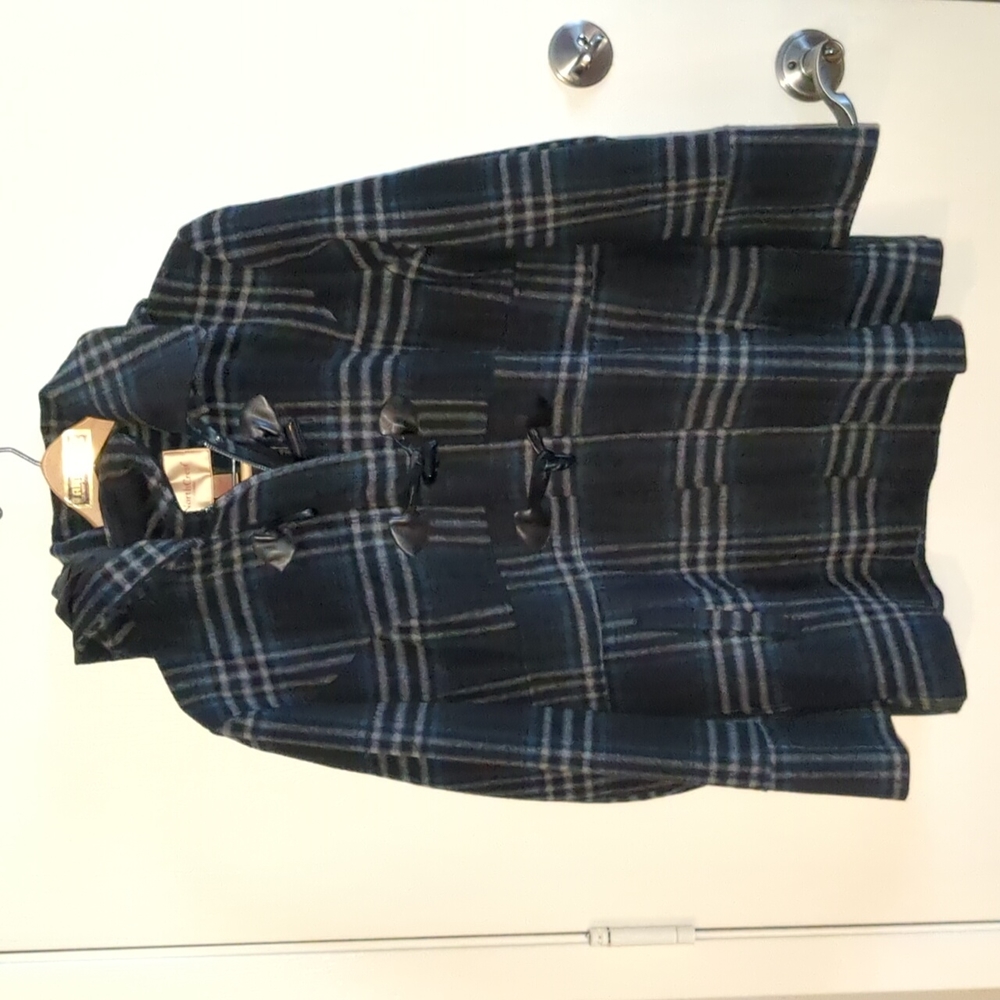Womens XL Northcrest Classic Grey Black Blue Plaid Coat w/ Hood